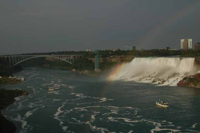 a rainbow over the American Falls